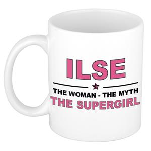 Bellatio Naam cadeau Ilse - The woman, The myth the supergirl koffie mok / beker 300 ml - naam/namen mokken - Cadeau voor o.a verjaardag/ moederdag/ pensioen/ geslaagd/ bedankt