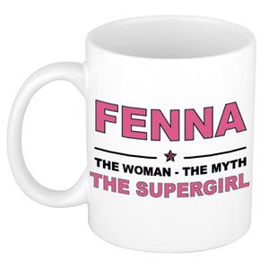 Bellatio Naam cadeau Fenna - The woman, The myth the supergirl koffie mok / beker 300 ml - naam/namen mokken - Cadeau voor o.a verjaardag/ moederdag/ pensioen/ geslaagd/ bedankt