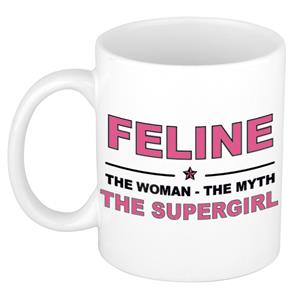 Bellatio Naam cadeau Feline - The woman, The myth the supergirl koffie mok / beker 300 ml - naam/namen mokken - Cadeau voor o.a verjaardag/ moederdag/ pensioen/ geslaagd/ bedankt