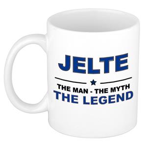 Bellatio Naam cadeau Jelte - The man, The myth the legend koffie mok / beker 300 ml - naam/namen mokken - Cadeau voor o.a verjaardag/ vaderdag/ pensioen/ geslaagd/ bedankt