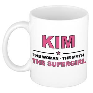 Bellatio Naam cadeau Kim - The woman, The myth the supergirl koffie mok / beker 300 ml - naam/namen mokken - Cadeau voor o.a verjaardag/ moederdag/ pensioen/ geslaagd/ bedankt