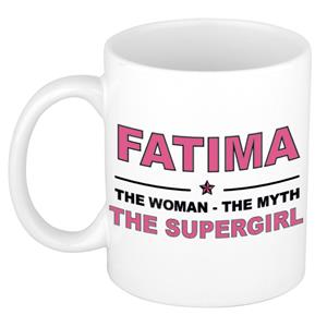 Bellatio Naam cadeau Fatima - The woman, The myth the supergirl koffie mok / beker 300 ml - naam/namen mokken - Cadeau voor o.a verjaardag/ moederdag/ pensioen/ geslaagd/ bedankt