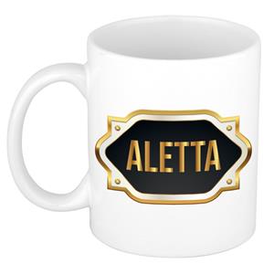 Bellatio Aletta naam cadeau mok / beker met gouden embleem - kado verjaardag/ moeder/ pensioen/ geslaagd/ bedankt