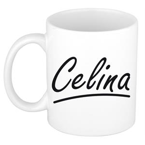 Bellatio Celina naam cadeau mok / beker sierlijke letters - Cadeau collega/ moederdag/ verjaardag of persoonlijke voornaam mok werknemers