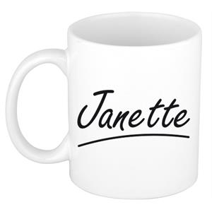 Bellatio Janette naam cadeau mok / beker sierlijke letters - Cadeau collega/ moederdag/ verjaardag of persoonlijke voornaam mok werknemers