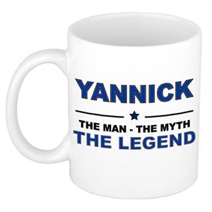 Bellatio Naam cadeau Yannick - The man, The myth the legend koffie mok / beker 300 ml - naam/namen mokken - Cadeau voor o.a verjaardag/ vaderdag/ pensioen/ geslaagd/ bedankt