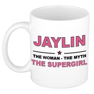 Bellatio Naam cadeau Jaylin - The woman, The myth the supergirl koffie mok / beker 300 ml - naam/namen mokken - Cadeau voor o.a verjaardag/ moederdag/ pensioen/ geslaagd/ bedankt