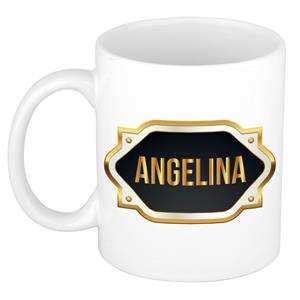 Bellatio Angelina naam cadeau mok / beker met gouden embleem - kado verjaardag/ moeder/ pensioen/ geslaagd/ bedankt