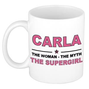 Bellatio Naam cadeau Carla - The woman, The myth the supergirl koffie mok / beker 300 ml - naam/namen mokken - Cadeau voor o.a verjaardag/ moederdag/ pensioen/ geslaagd/ bedankt