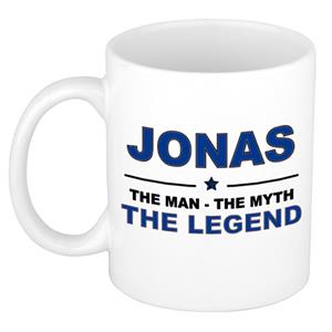 Bellatio Naam cadeau Jonas - The man, The myth the legend koffie mok / beker 300 ml - naam/namen mokken - Cadeau voor o.a verjaardag/ vaderdag/ pensioen/ geslaagd/ bedankt