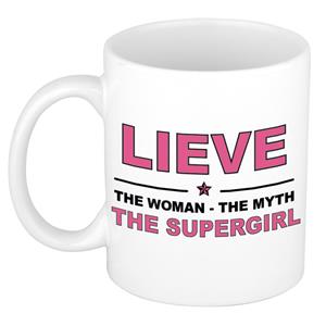 Bellatio Naam cadeau Lieve - The woman, The myth the supergirl koffie mok / beker 300 ml - naam/namen mokken - Cadeau voor o.a verjaardag/ moederdag/ pensioen/ geslaagd/ bedankt