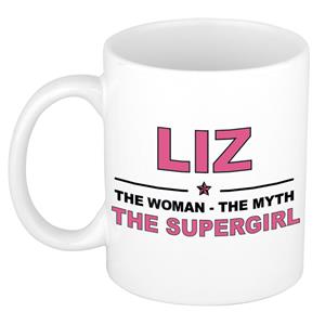 Bellatio Naam cadeau Liz - The woman, The myth the supergirl koffie mok / beker 300 ml - naam/namen mokken - Cadeau voor o.a verjaardag/ moederdag/ pensioen/ geslaagd/ bedankt