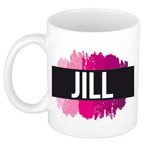Bellatio Jill naam cadeau mok / beker met roze verfstrepen - Cadeau collega/ moederdag/ verjaardag of als persoonlijke mok werknemers