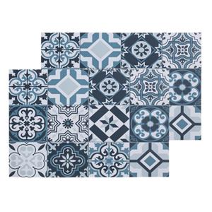 Secret De Gourmet Set van 4x stuks rechthoekige placemats mozaiek blauw - vinyl - 45 x 30 cm - Onderleggers