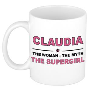 Bellatio Naam cadeau Claudia - The woman, The myth the supergirl koffie mok / beker 300 ml - naam/namen mokken - Cadeau voor o.a verjaardag/ moederdag/ pensioen/ geslaagd/ bedankt