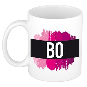 Bellatio Bo naam cadeau mok / beker met roze verfstrepen - Cadeau collega/ moederdag/ verjaardag of als persoonlijke mok werknemers