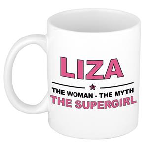 Bellatio Naam cadeau Liza - The woman, The myth the supergirl koffie mok / beker 300 ml - naam/namen mokken - Cadeau voor o.a verjaardag/ moederdag/ pensioen/ geslaagd/ bedankt