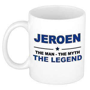 Bellatio Naam cadeau Jeroen - The man, The myth the legend koffie mok / beker 300 ml - naam/namen mokken - Cadeau voor o.a verjaardag/ vaderdag/ pensioen/ geslaagd/ bedankt