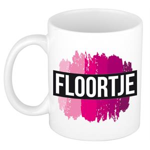 Bellatio Floortje naam cadeau mok / beker met roze verfstrepen - Cadeau collega/ moederdag/ verjaardag of als persoonlijke mok werknemers