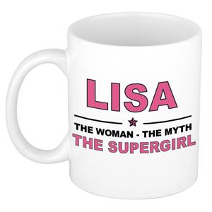 Bellatio Naam cadeau Lisa - The woman, The myth the supergirl koffie mok / beker 300 ml - naam/namen mokken - Cadeau voor o.a verjaardag/ moederdag/ pensioen/ geslaagd/ bedankt