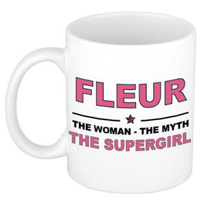 Bellatio Naam cadeau Fleur - The woman, The myth the supergirl koffie mok / beker 300 ml - naam/namen mokken - Cadeau voor o.a verjaardag/ moederdag/ pensioen/ geslaagd/ bedankt