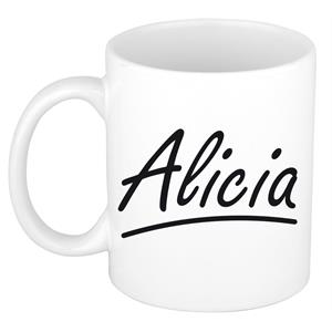 Bellatio Alicia naam cadeau mok / beker sierlijke letters - Cadeau collega/ moederdag/ verjaardag of persoonlijke voornaam mok werknemers