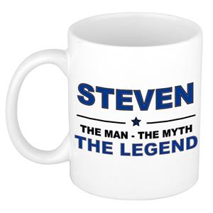 Bellatio Naam cadeau Steven - The man, The myth the legend koffie mok / beker 300 ml - naam/namen mokken - Cadeau voor o.a verjaardag/ vaderdag/ pensioen/ geslaagd/ bedankt