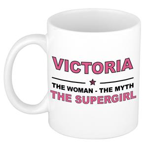 Bellatio Naam cadeau Victoria - The woman, The myth the supergirl koffie mok / beker 300 ml - naam/namen mokken - Cadeau voor o.a verjaardag/ moederdag/ pensioen/ geslaagd/ bedankt