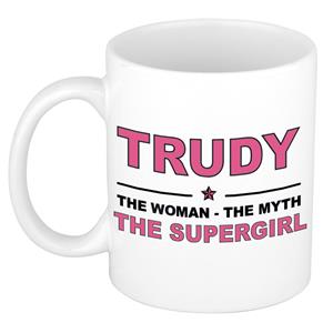 Bellatio Naam cadeau Trudy - The woman, The myth the supergirl koffie mok / beker 300 ml - naam/namen mokken - Cadeau voor o.a verjaardag/ moederdag/ pensioen/ geslaagd/ bedankt