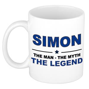 Bellatio Naam cadeau Simon - The man, The myth the legend koffie mok / beker 300 ml - naam/namen mokken - Cadeau voor o.a verjaardag/ vaderdag/ pensioen/ geslaagd/ bedankt