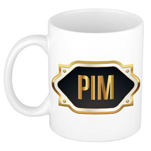 Bellatio Pim naam cadeau mok / beker met gouden embleem - kado verjaardag/ vaderdag/ pensioen/ geslaagd/ bedankt