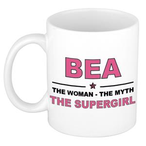 Bellatio Naam cadeau Bea - The woman, The myth the supergirl koffie mok / beker 300 ml - naam/namen mokken - Cadeau voor o.a verjaardag/ moederdag/ pensioen/ geslaagd/ bedankt