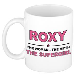 Bellatio Naam cadeau Roxy - The woman, The myth the supergirl koffie mok / beker 300 ml - naam/namen mokken - Cadeau voor o.a verjaardag/ moederdag/ pensioen/ geslaagd/ bedankt