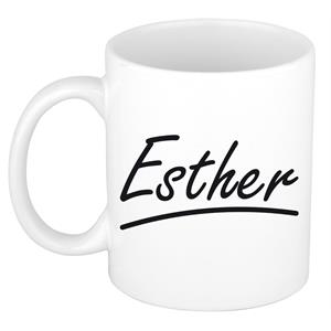Bellatio Esther naam cadeau mok / beker sierlijke letters - Cadeau collega/ moederdag/ verjaardag of persoonlijke voornaam mok werknemers