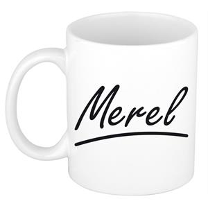 Bellatio Merel naam cadeau mok / beker sierlijke letters - Cadeau collega/ moederdag/ verjaardag of persoonlijke voornaam mok werknemers