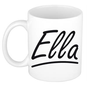 Bellatio Ella naam cadeau mok / beker sierlijke letters - Cadeau collega/ moederdag/ verjaardag of persoonlijke voornaam mok werknemers