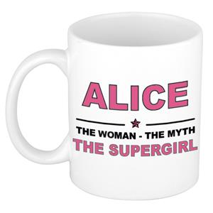 Bellatio Naam cadeau Alice - The woman, The myth the supergirl koffie mok / beker 300 ml - naam/namen mokken - Cadeau voor o.a verjaardag/ moederdag/ pensioen/ geslaagd/ bedankt