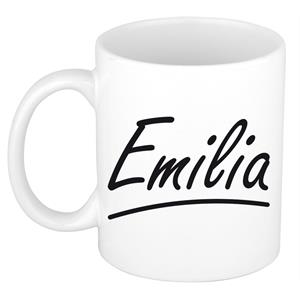 Bellatio Emilia naam cadeau mok / beker sierlijke letters - Cadeau collega/ moederdag/ verjaardag of persoonlijke voornaam mok werknemers
