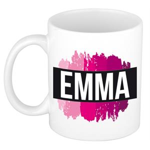 Bellatio Emma naam cadeau mok / beker met roze verfstrepen - Cadeau collega/ moederdag/ verjaardag of als persoonlijke mok werknemers