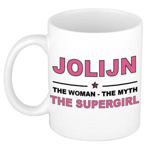 Bellatio Naam cadeau Jolijn - The woman, The myth the supergirl koffie mok / beker 300 ml - naam/namen mokken - Cadeau voor o.a verjaardag/ moederdag/ pensioen/ geslaagd/ bedankt