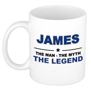 Bellatio Naam cadeau James - The man, The myth the legend koffie mok / beker 300 ml - naam/namen mokken - Cadeau voor o.a verjaardag/ vaderdag/ pensioen/ geslaagd/ bedankt