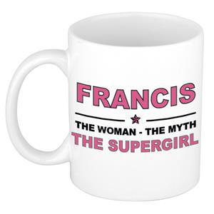 Bellatio Naam cadeau Francis - The woman, The myth the supergirl koffie mok / beker 300 ml - naam/namen mokken - Cadeau voor o.a verjaardag/ moederdag/ pensioen/ geslaagd/ bedankt