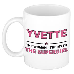 Bellatio Naam cadeau Yvette - The woman, The myth the supergirl koffie mok / beker 300 ml - naam/namen mokken - Cadeau voor o.a verjaardag/ moederdag/ pensioen/ geslaagd/ bedankt