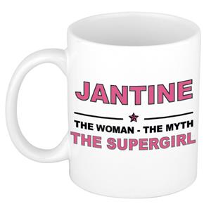 Bellatio Naam cadeau Jantine - The woman, The myth the supergirl koffie mok / beker 300 ml - naam/namen mokken - Cadeau voor o.a verjaardag/ moederdag/ pensioen/ geslaagd/ bedankt