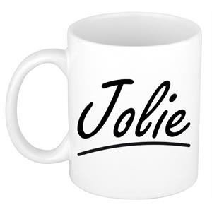 Bellatio Jolie naam cadeau mok / beker sierlijke letters - Cadeau collega/ moederdag/ verjaardag of persoonlijke voornaam mok werknemers