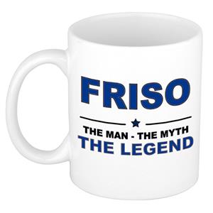 Bellatio Naam cadeau Friso - The man, The myth the legend koffie mok / beker 300 ml - naam/namen mokken - Cadeau voor o.a verjaardag/ vaderdag/ pensioen/ geslaagd/ bedankt