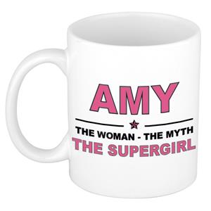 Bellatio Naam cadeau Amy - The woman, The myth the supergirl koffie mok / beker 300 ml - naam/namen mokken - Cadeau voor o.a verjaardag/ moederdag/ pensioen/ geslaagd/ bedankt