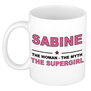 Bellatio Naam cadeau Sabine - The woman, The myth the supergirl koffie mok / beker 300 ml - naam/namen mokken - Cadeau voor o.a verjaardag/ moederdag/ pensioen/ geslaagd/ bedankt