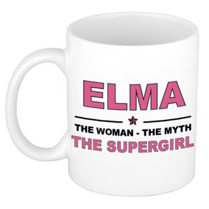 Bellatio Naam cadeau Elma - The woman, The myth the supergirl koffie mok / beker 300 ml - naam/namen mokken - Cadeau voor o.a verjaardag/ moederdag/ pensioen/ geslaagd/ bedankt