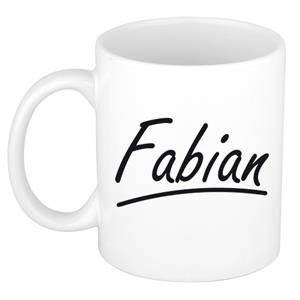 Bellatio Fabian naam cadeau mok / beker met sierlijke letters - Cadeau collega/ vaderdag/ verjaardag of persoonlijke voornaam mok werknemers